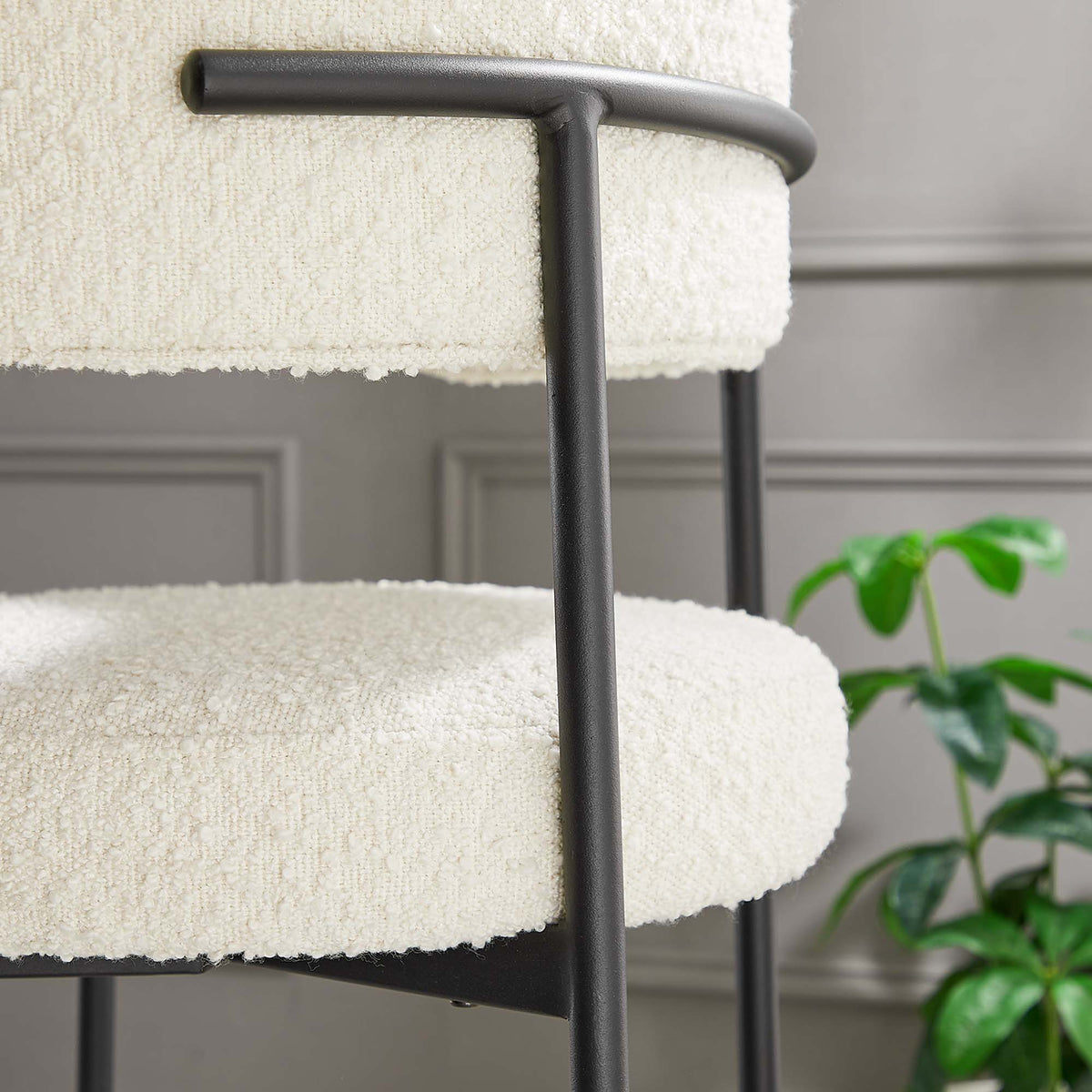 Albie Boucle Fabric Bar Stools Set of 2 - Ivory Black