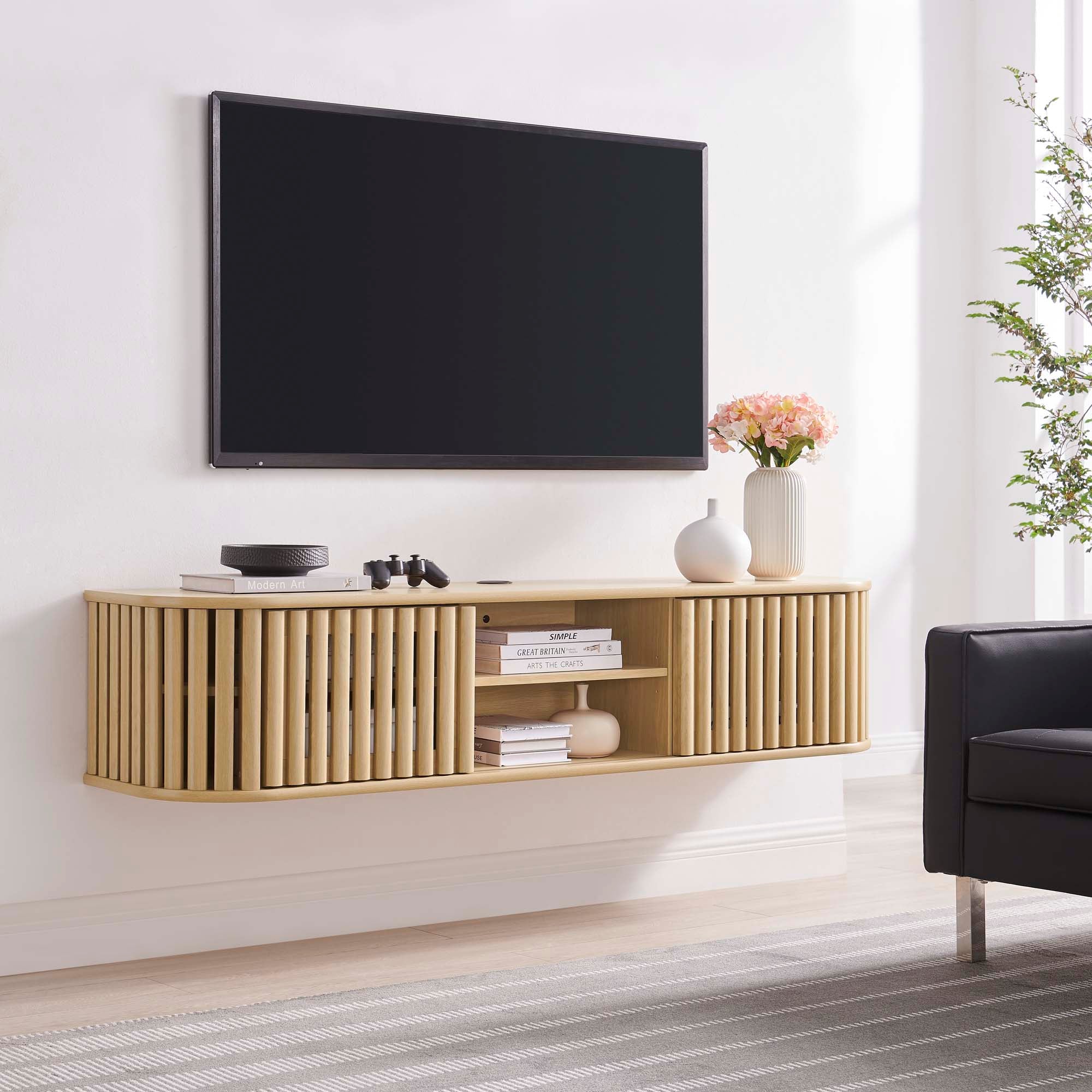 Fortitude 63" Wall-Mounted TV Stand - Oak