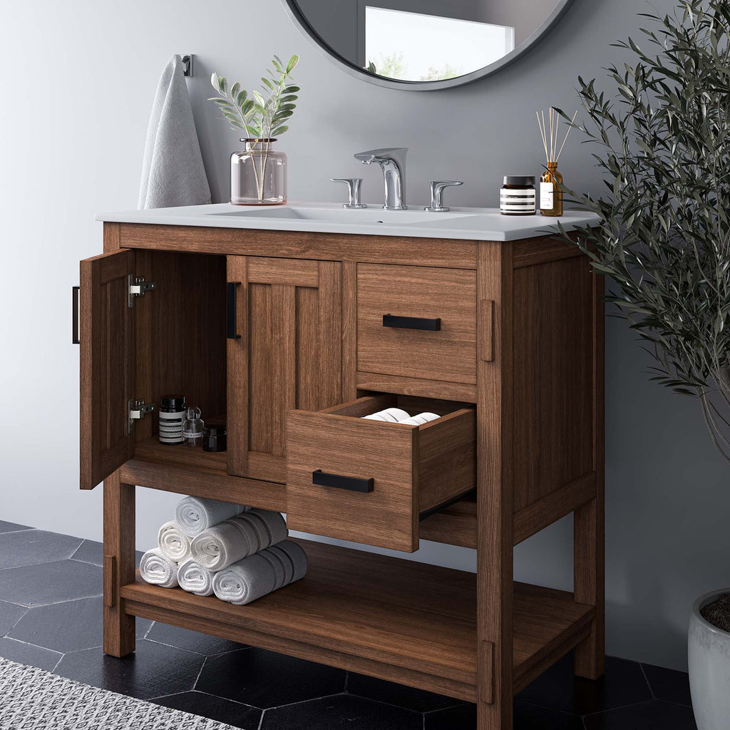 Ashlyn 36" Wood Bathroom Vanity - Walnut White