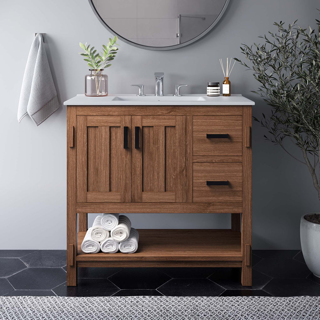 Ashlyn 36" Wood Bathroom Vanity - Walnut White