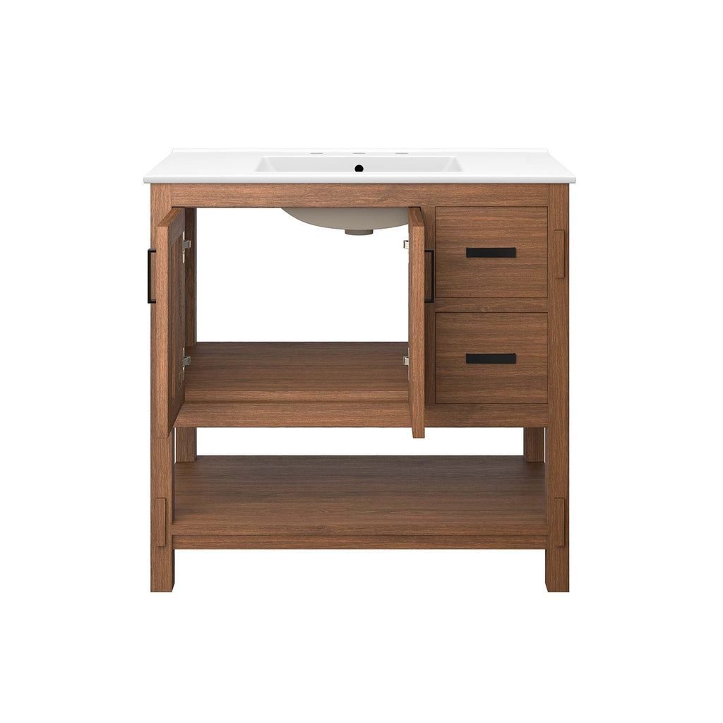 Ashlyn 36" Wood Bathroom Vanity - Walnut White