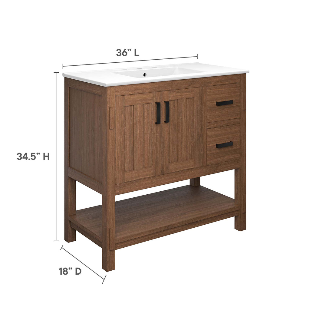 Ashlyn 36" Wood Bathroom Vanity - Walnut White