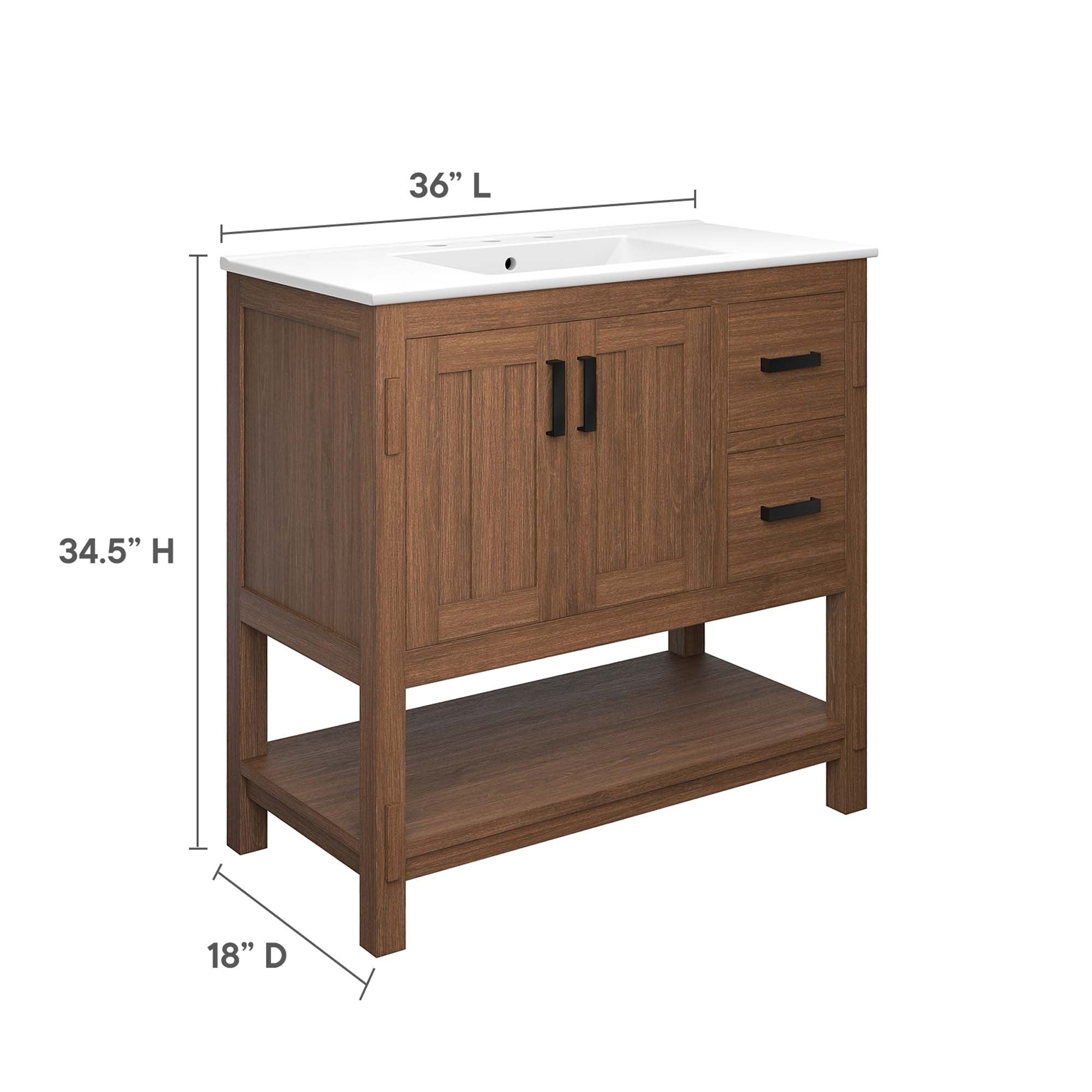 Ashlyn 36" Wood Bathroom Vanity - Walnut White