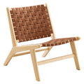 Saoirse Leather Wood Accent Lounge Chair - Natural Brown