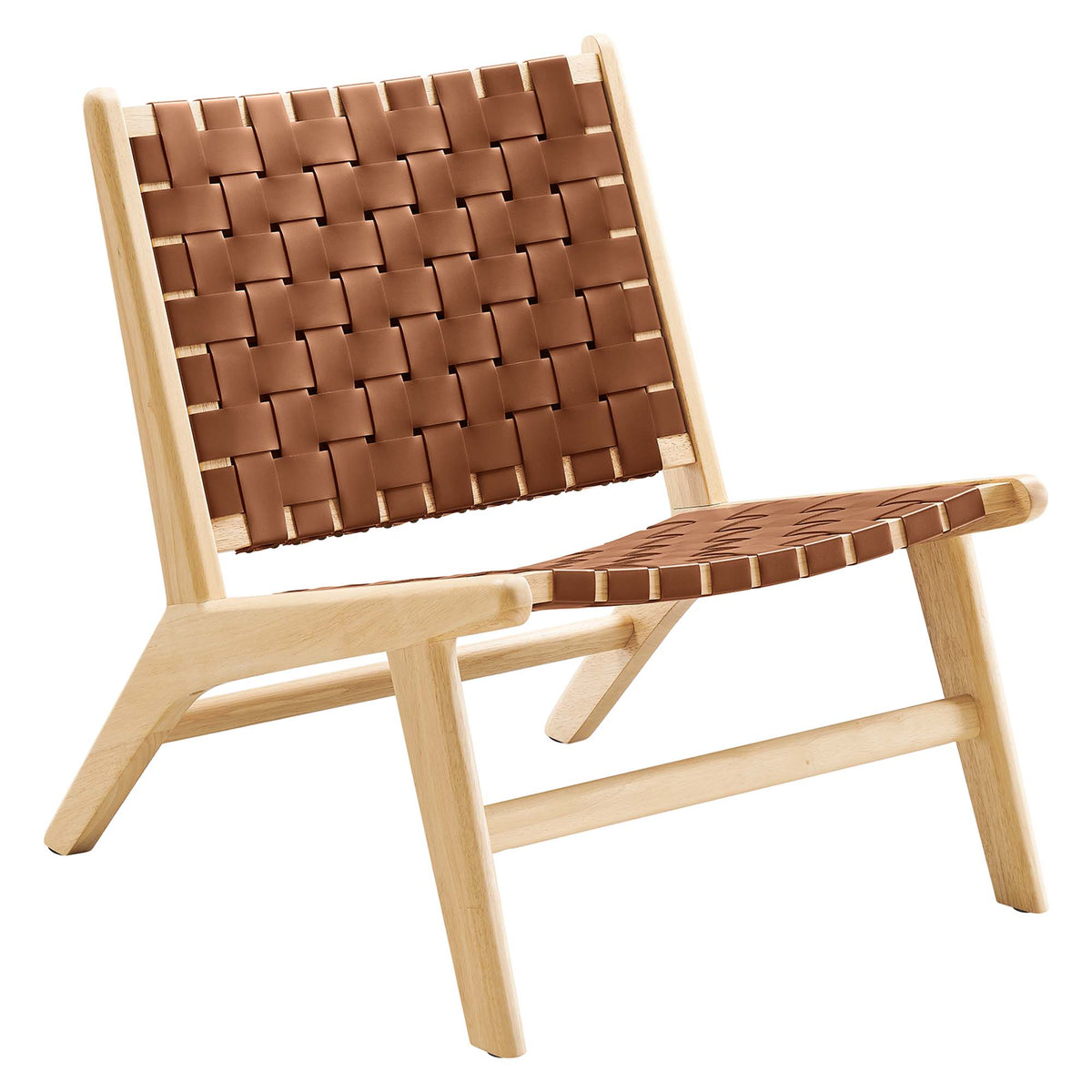 Saoirse Leather Wood Accent Lounge Chair - Natural Brown