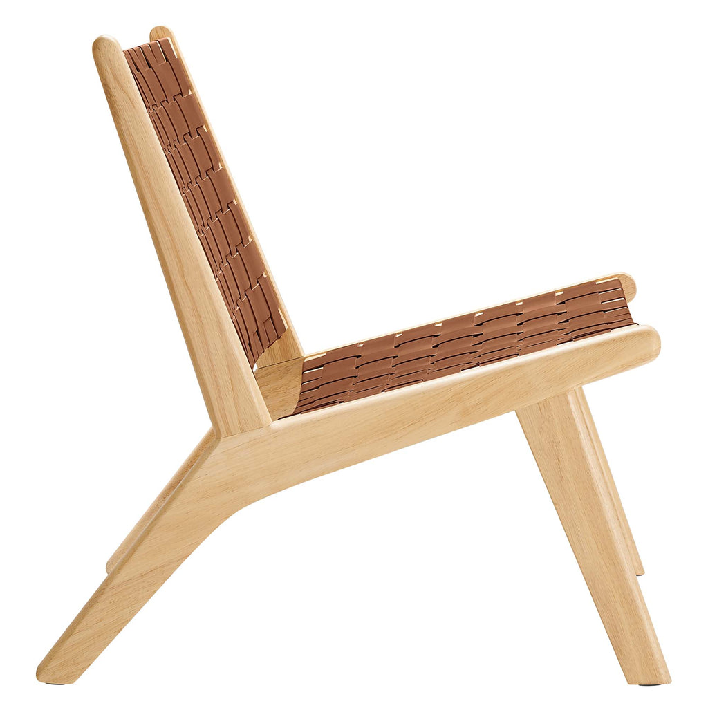 Saoirse Leather Wood Accent Lounge Chair - Natural Brown