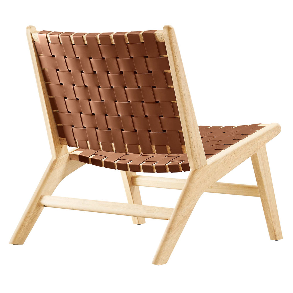 Saoirse Leather Wood Accent Lounge Chair - Natural Brown