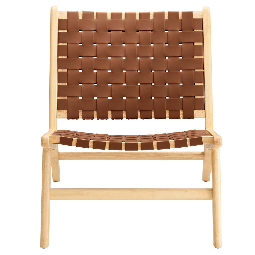 Saoirse Leather Wood Accent Lounge Chair - Natural Brown