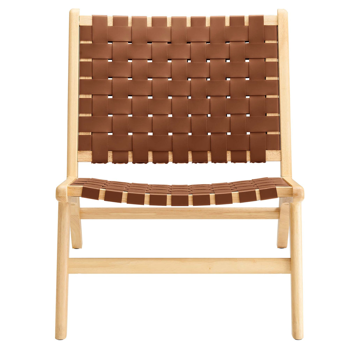 Saoirse Leather Wood Accent Lounge Chair - Natural Brown