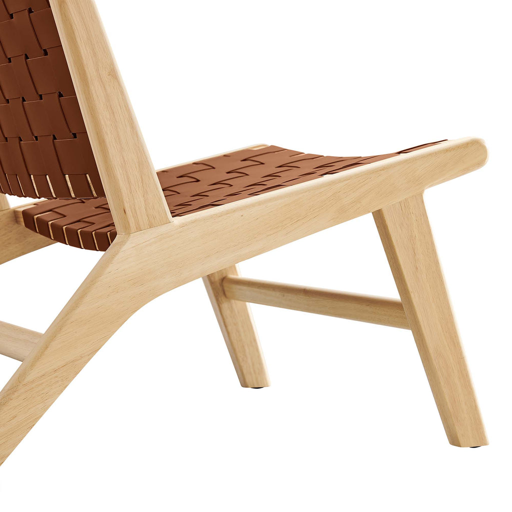 Saoirse Leather Wood Accent Lounge Chair - Natural Brown