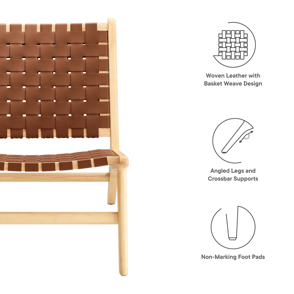 Saoirse Leather Wood Accent Lounge Chair - Natural Brown