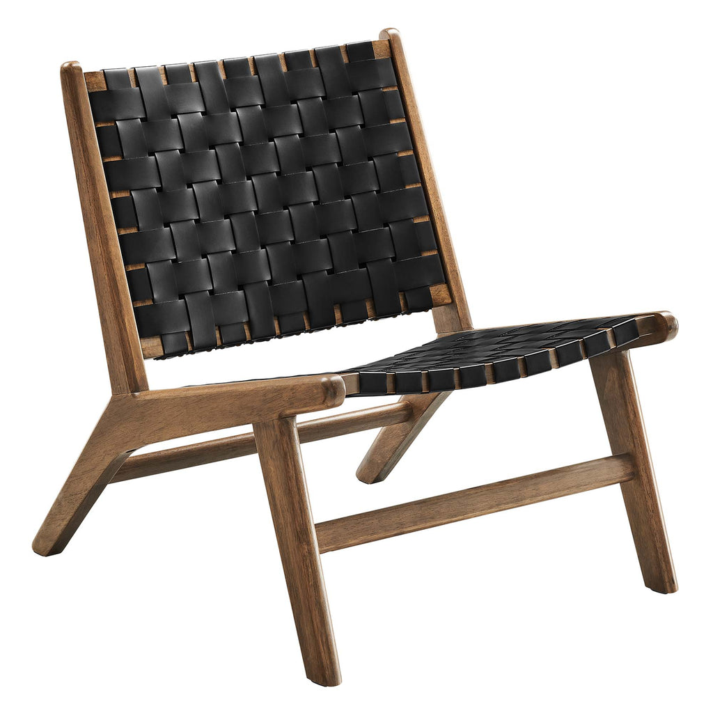 Saoirse Leather Wood Accent Lounge Chair - Walnut Black