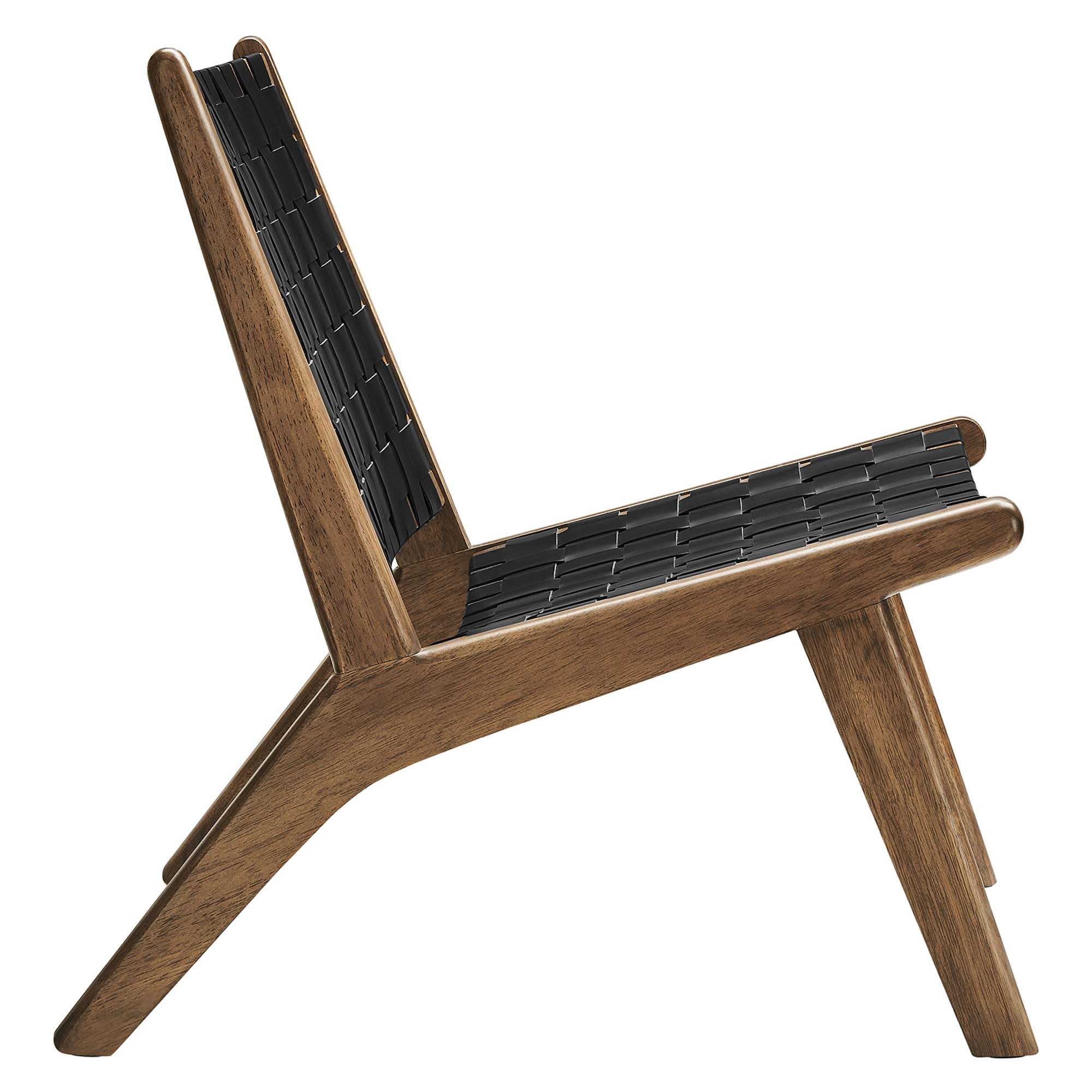 Saoirse Leather Wood Accent Lounge Chair - Walnut Black