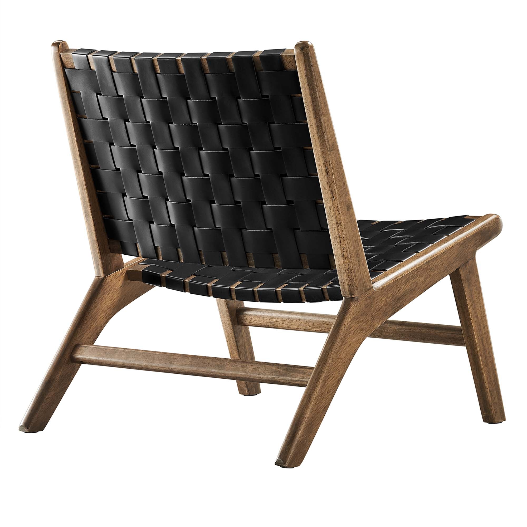 Saoirse Leather Wood Accent Lounge Chair - Walnut Black