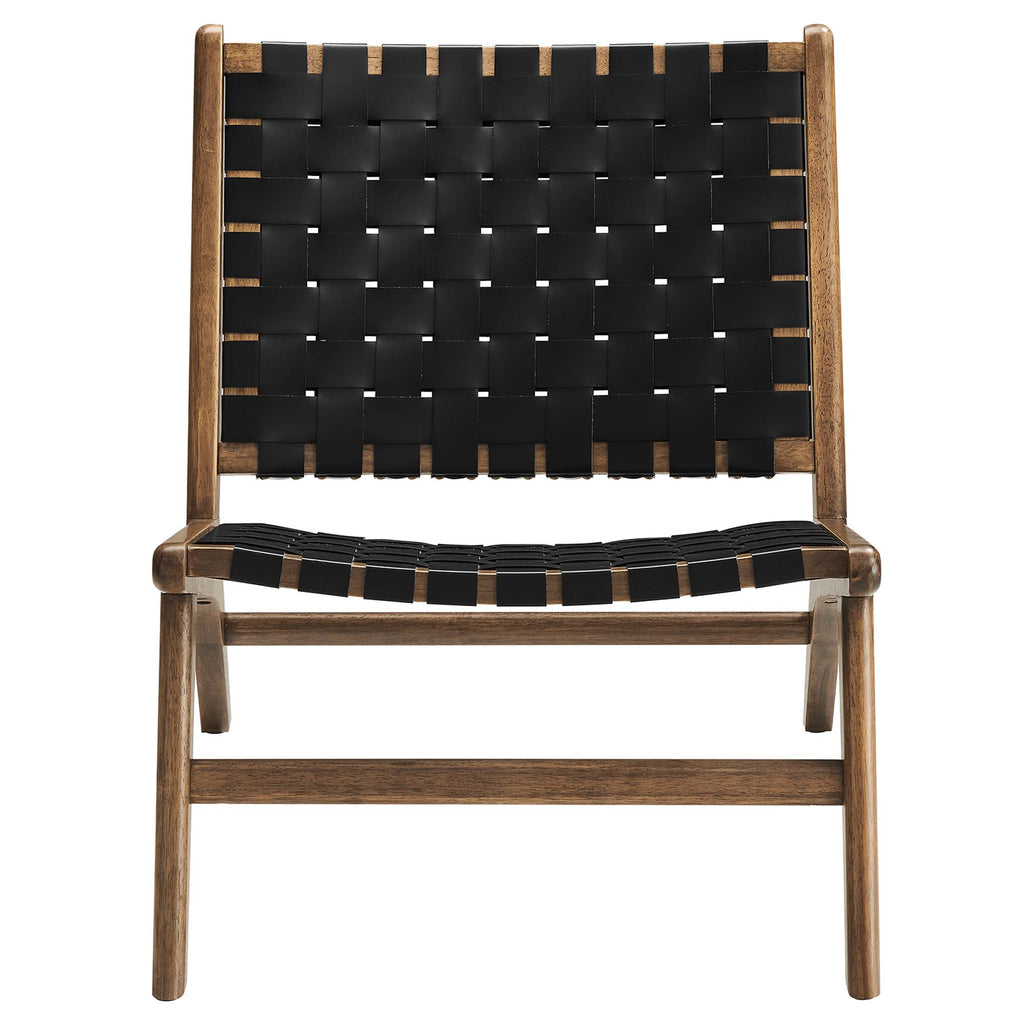 Saoirse Leather Wood Accent Lounge Chair - Walnut Black