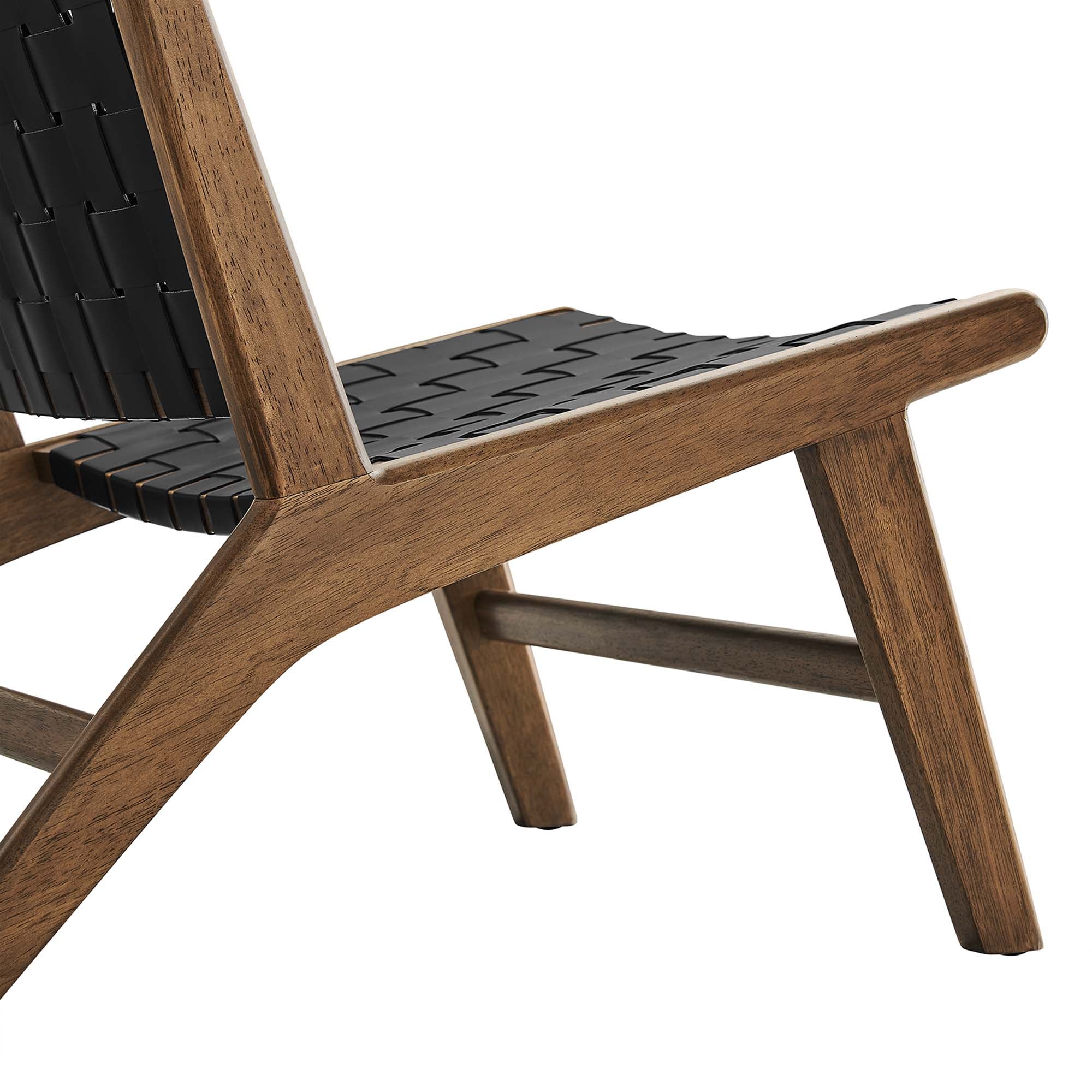 Saoirse Leather Wood Accent Lounge Chair - Walnut Black