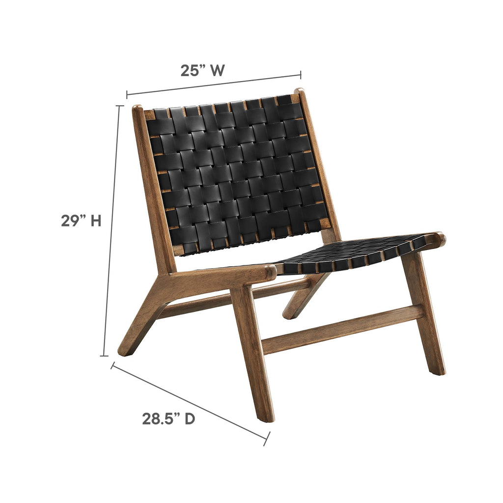Saoirse Leather Wood Accent Lounge Chair - Walnut Black
