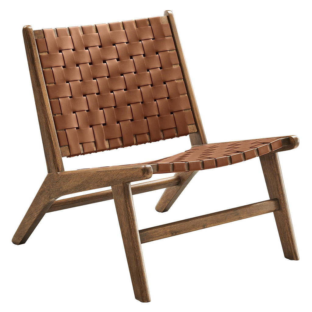 Saoirse Leather Wood Accent Lounge Chair - Walnut Brown