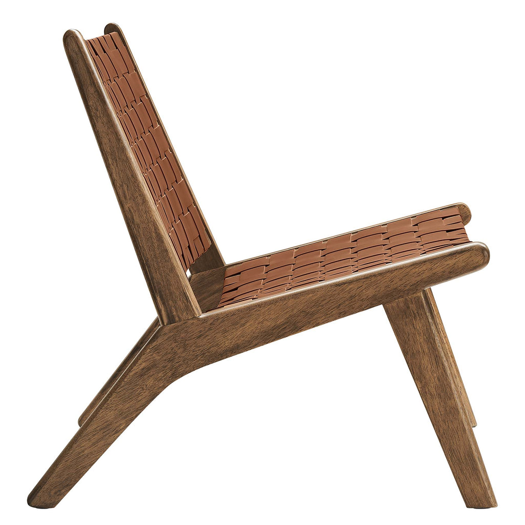 Saoirse Leather Wood Accent Lounge Chair - Walnut Brown