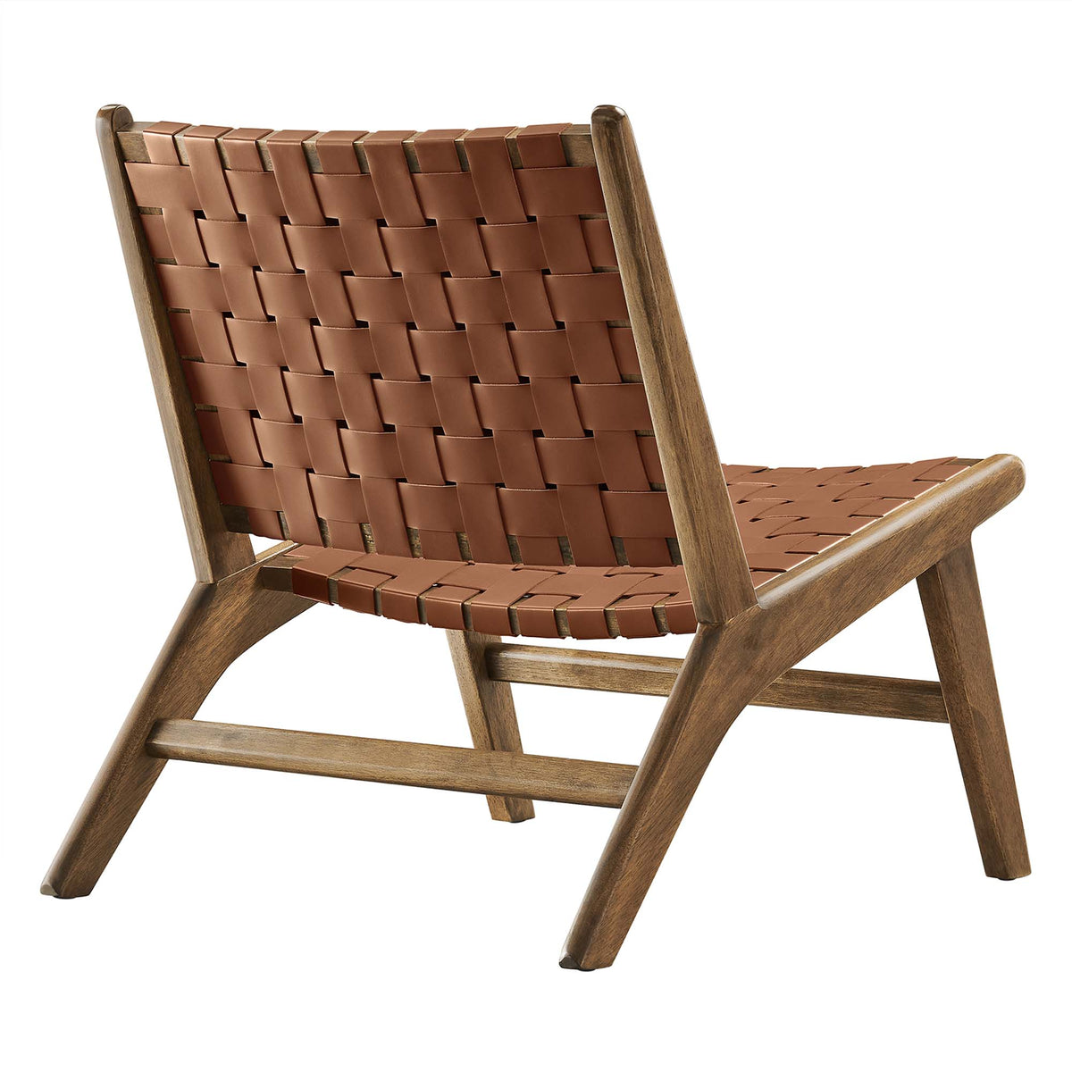 Saoirse Leather Wood Accent Lounge Chair - Walnut Brown