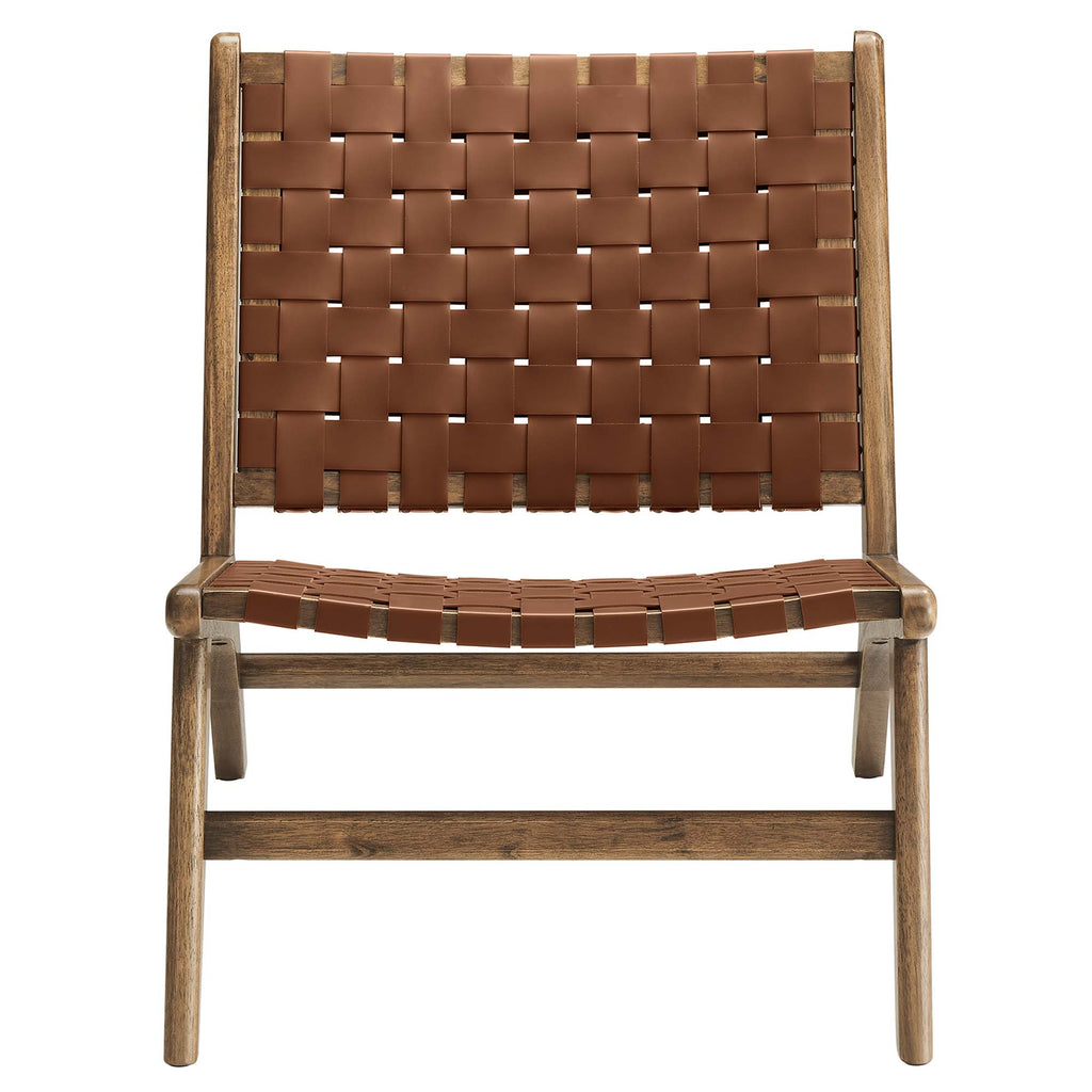 Saoirse Leather Wood Accent Lounge Chair - Walnut Brown