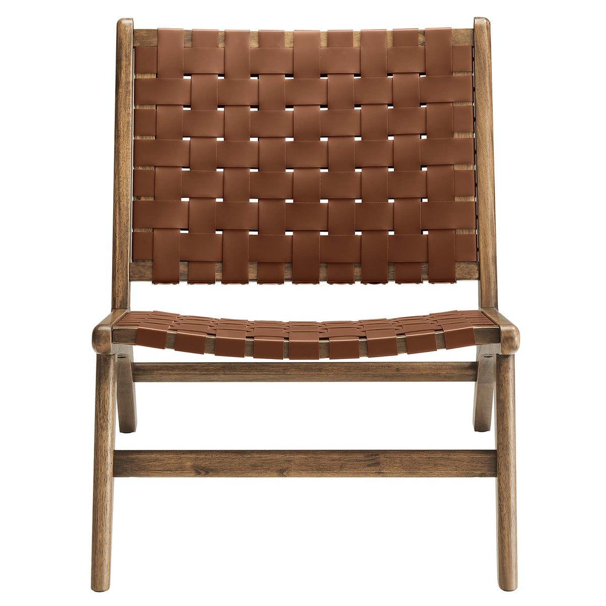 Saoirse Leather Wood Accent Lounge Chair - Walnut Brown