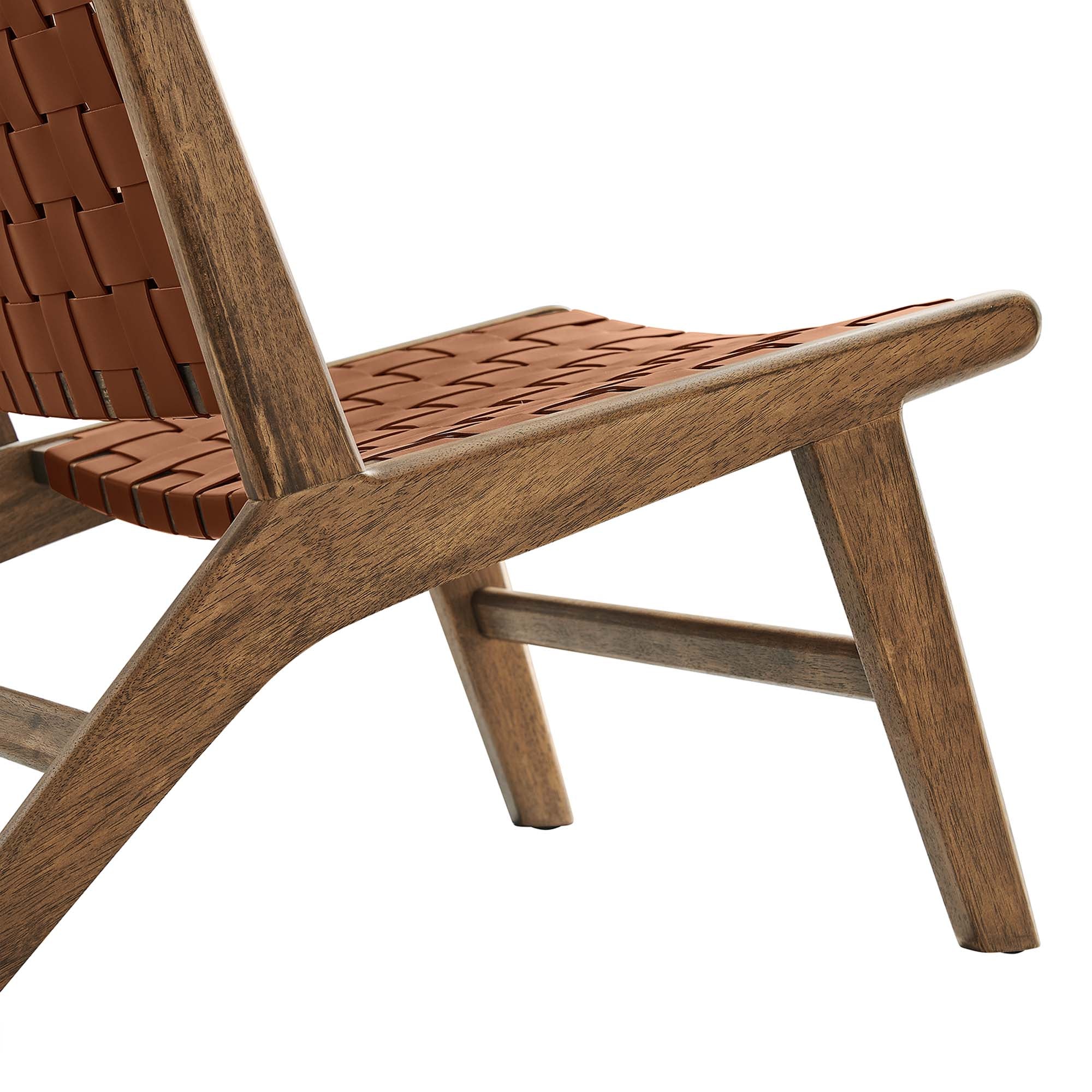 Saoirse Leather Wood Accent Lounge Chair - Walnut Brown