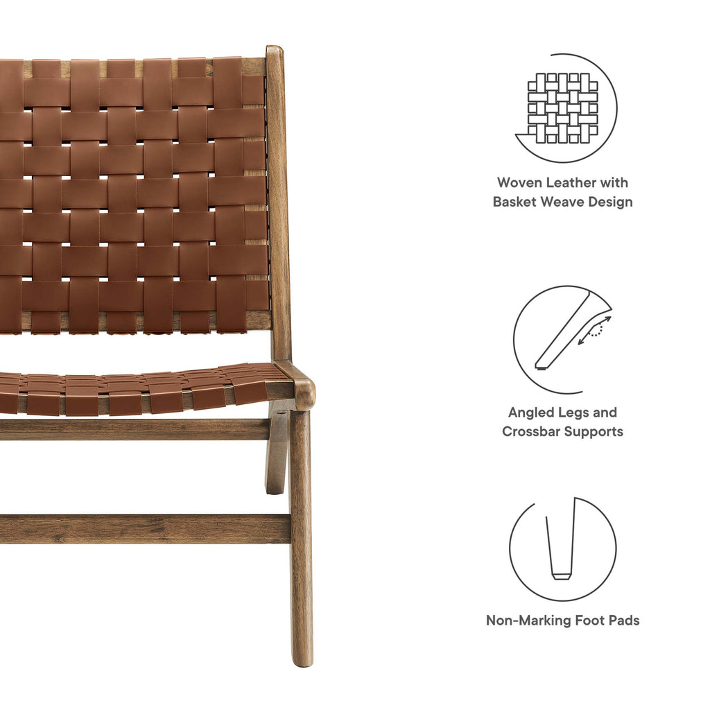 Saoirse Leather Wood Accent Lounge Chair - Walnut Brown