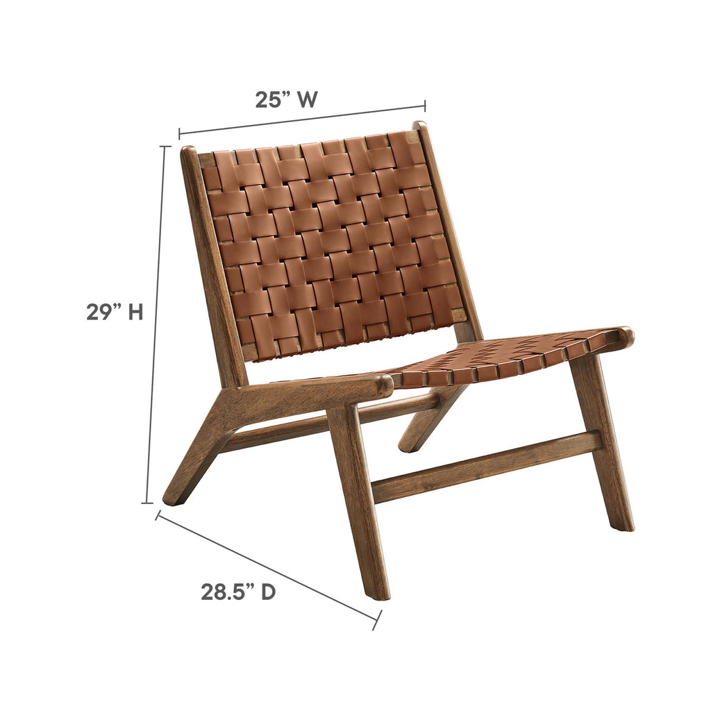 Saoirse Leather Wood Accent Lounge Chair - Walnut Brown