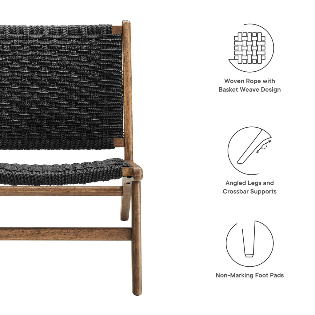 Saoirse Woven Rope Wood Accent Lounge Chair - Walnut Black