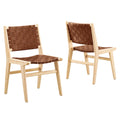 Saoirse Leather Wood Dining Side Chair Set of 2 - Natural Brown