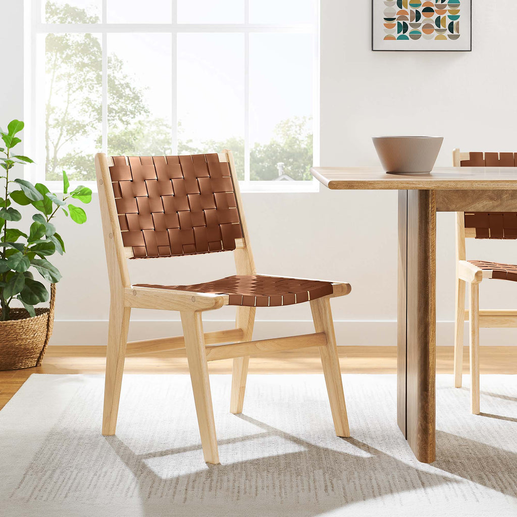 Saoirse Leather Wood Dining Side Chair Set of 2 - Natural Brown