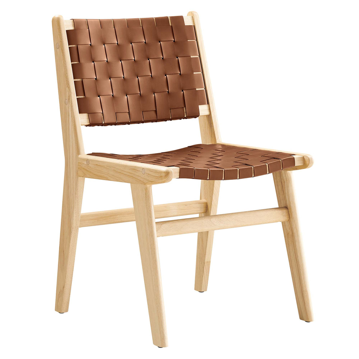 Saoirse Leather Wood Dining Side Chair Set of 2 - Natural Brown