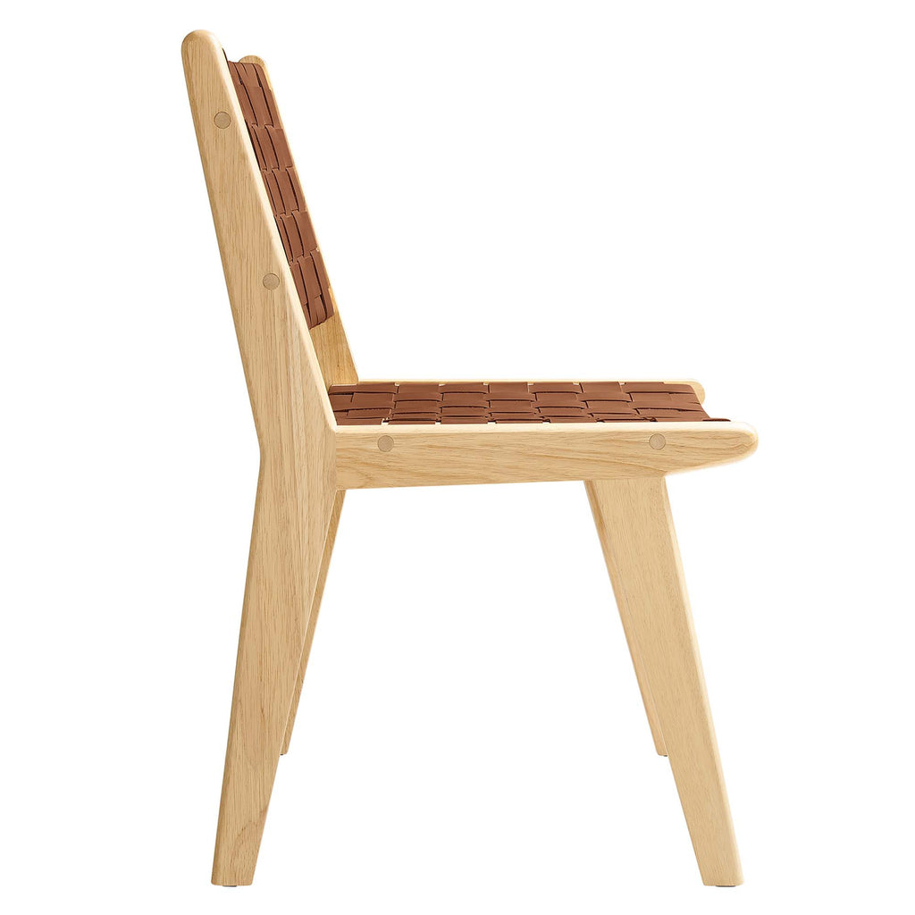 Saoirse Leather Wood Dining Side Chair Set of 2 - Natural Brown