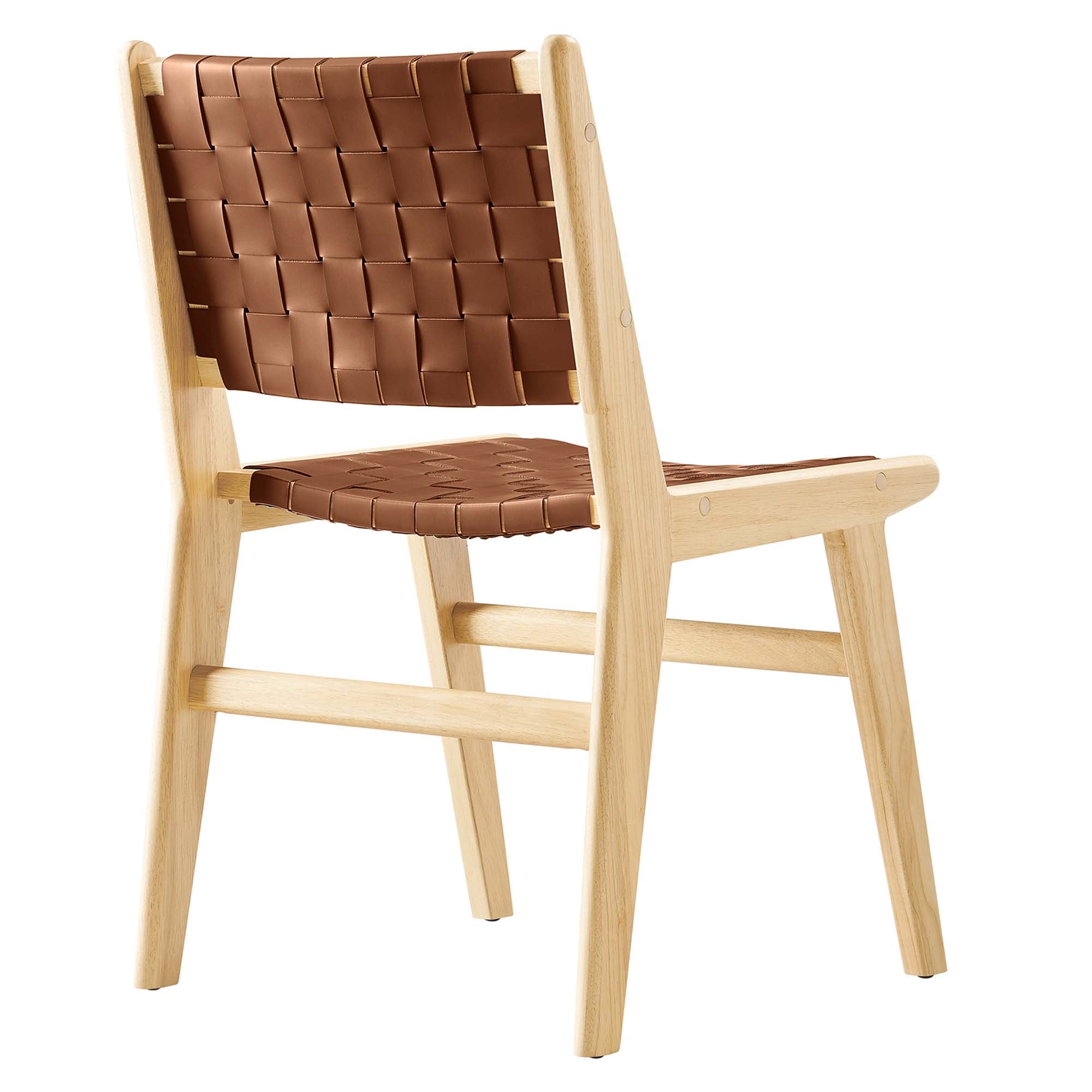 Saoirse Leather Wood Dining Side Chair Set of 2 - Natural Brown