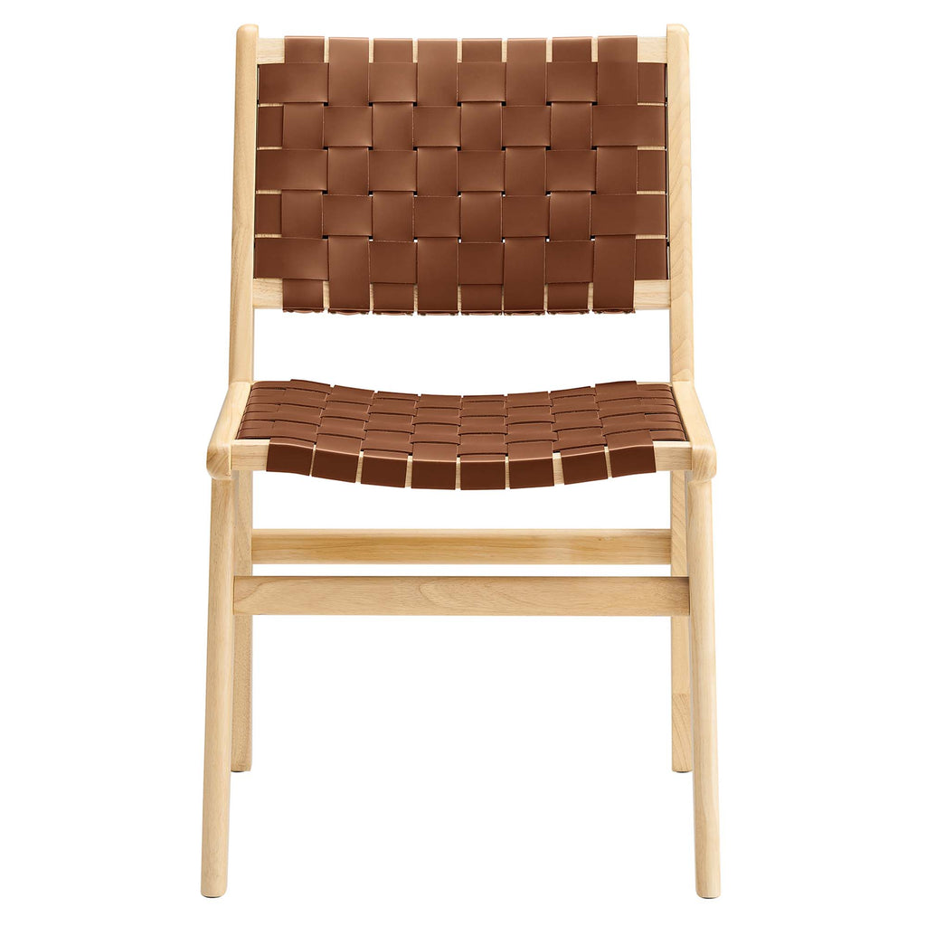 Saoirse Leather Wood Dining Side Chair Set of 2 - Natural Brown