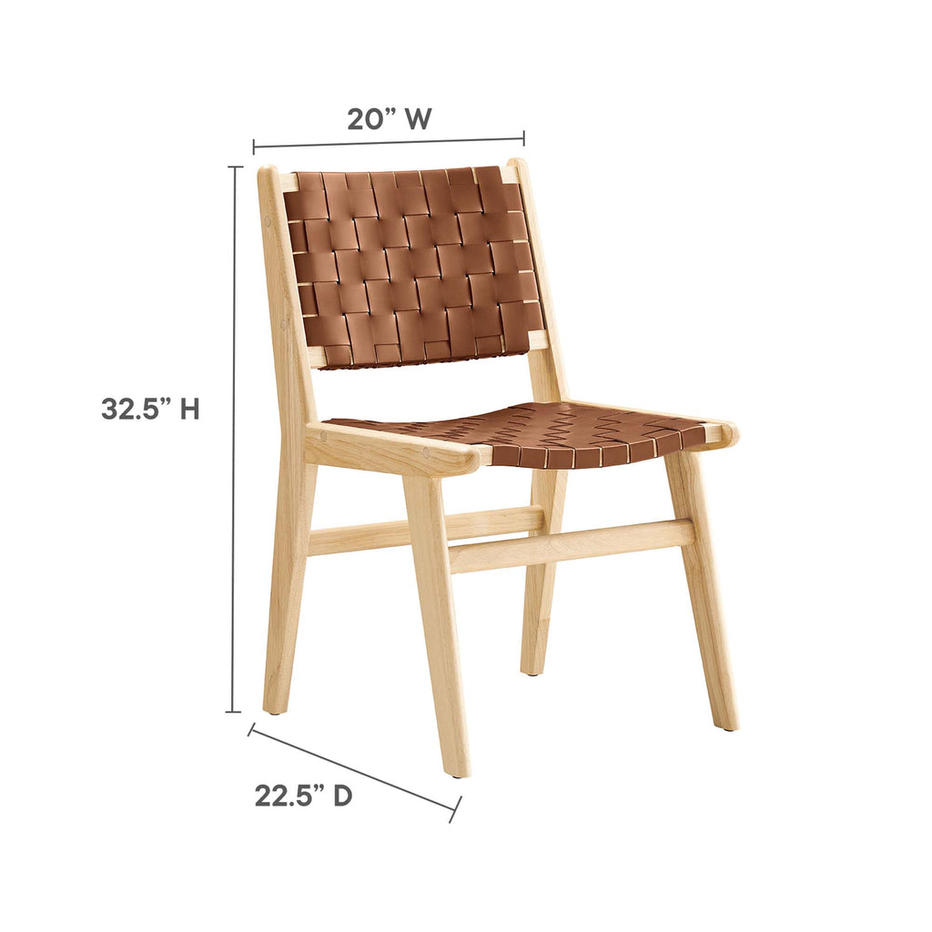 Saoirse Leather Wood Dining Side Chair Set of 2 - Natural Brown