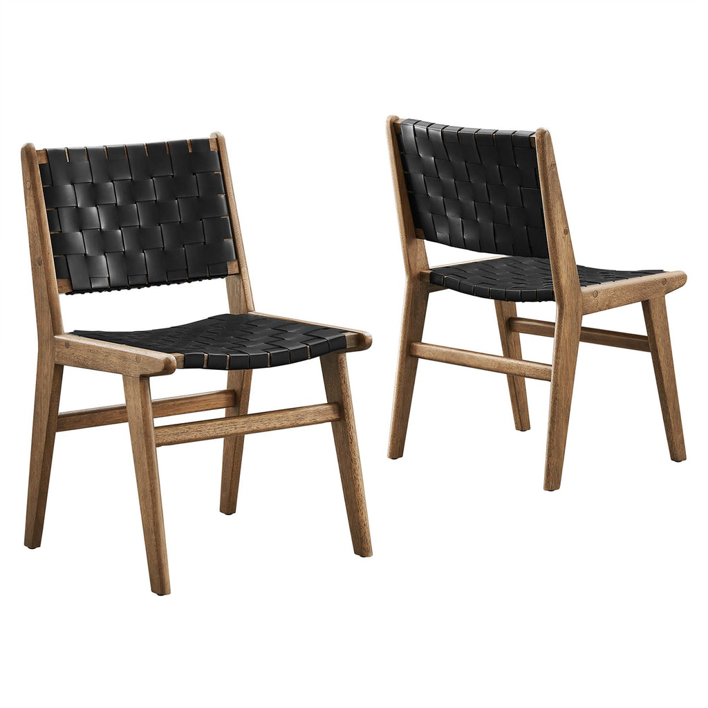 Saoirse Leather Wood Dining Side Chair Set of 2 - Walnut Black