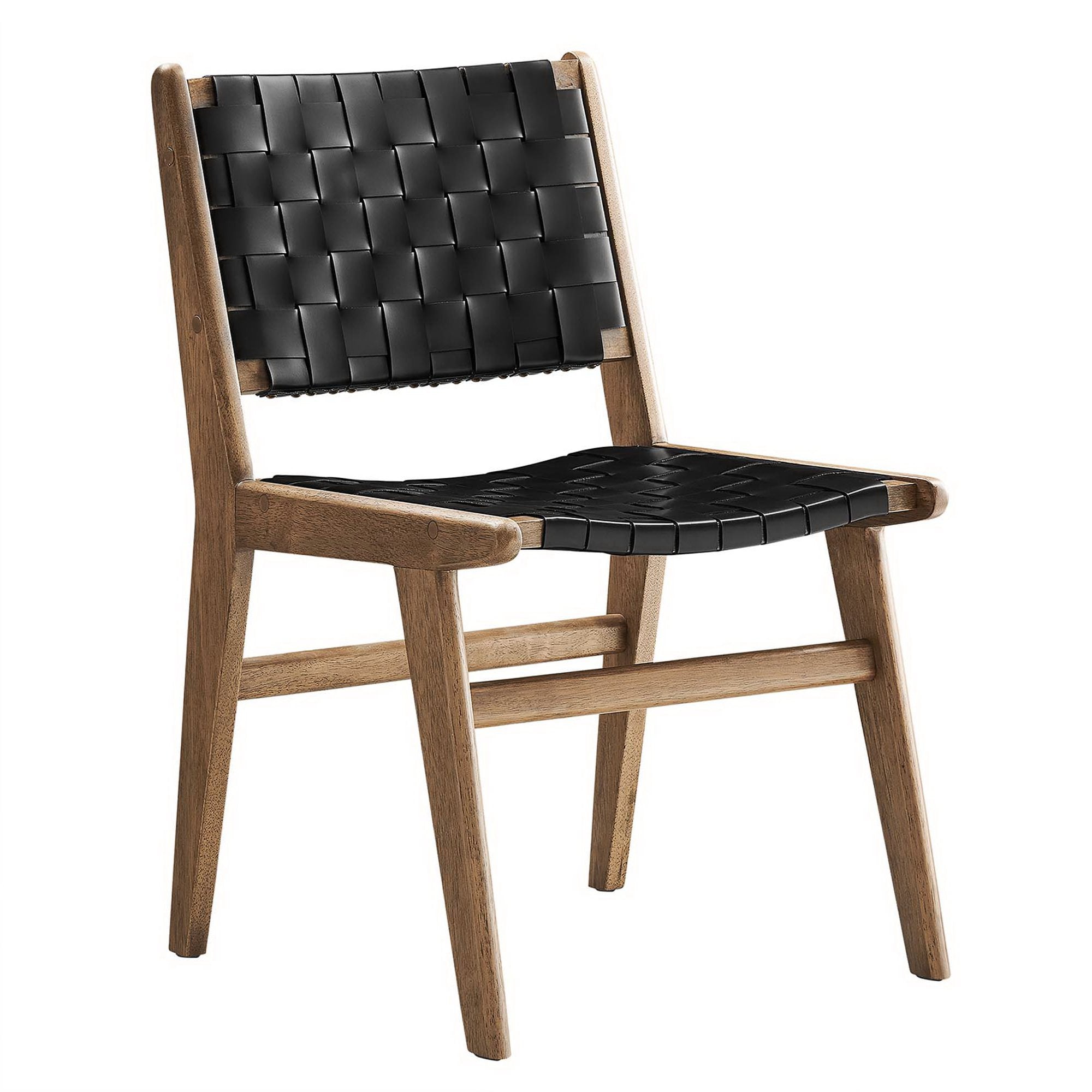 Saoirse Leather Wood Dining Side Chair Set of 2 - Walnut Black