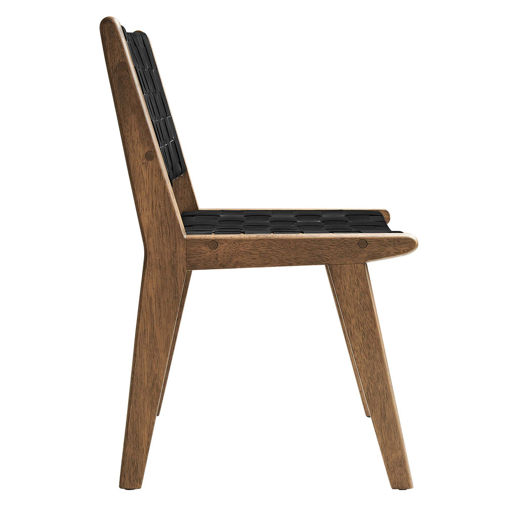 Saoirse Leather Wood Dining Side Chair Set of 2 - Walnut Black