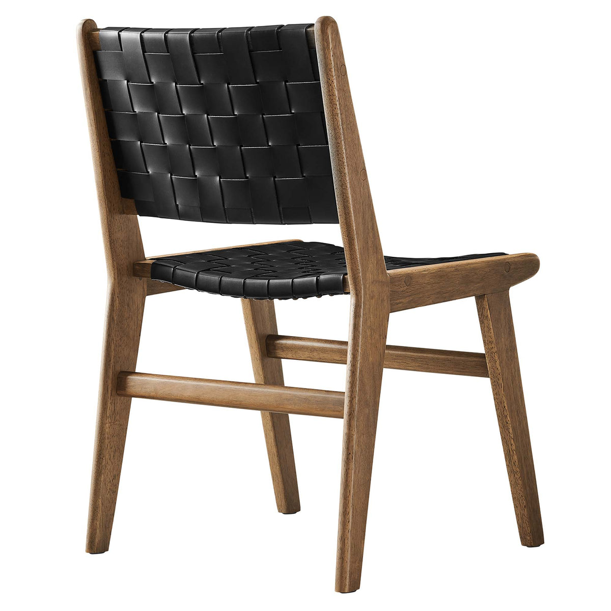 Saoirse Leather Wood Dining Side Chair Set of 2 - Walnut Black