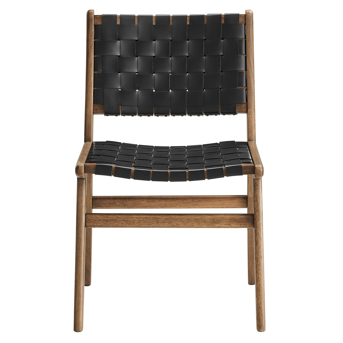 Saoirse Leather Wood Dining Side Chair Set of 2 - Walnut Black