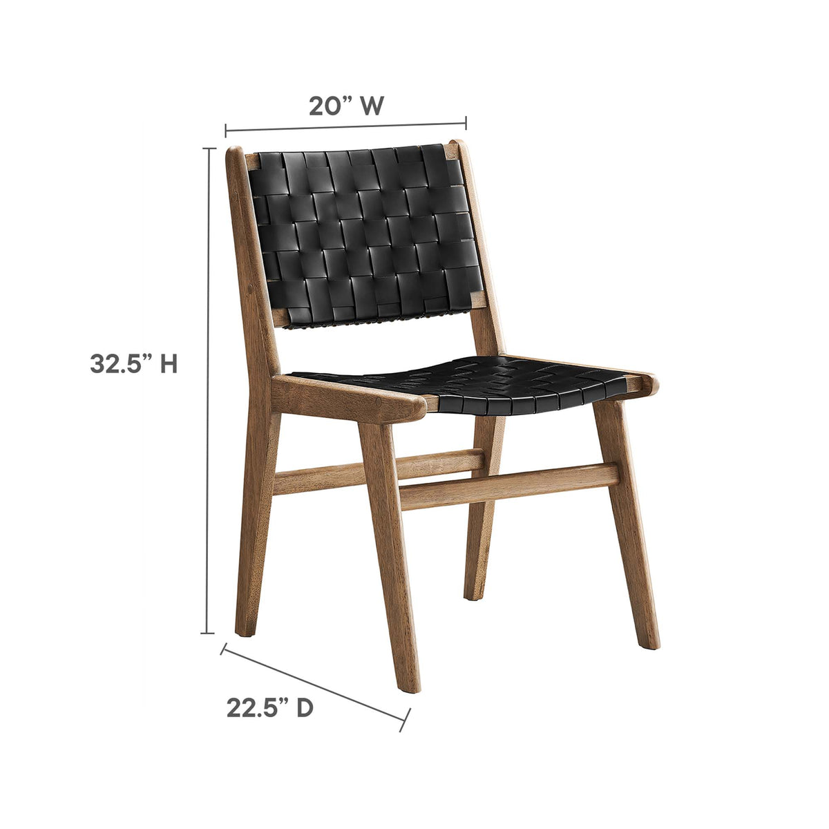 Saoirse Leather Wood Dining Side Chair Set of 2 - Walnut Black