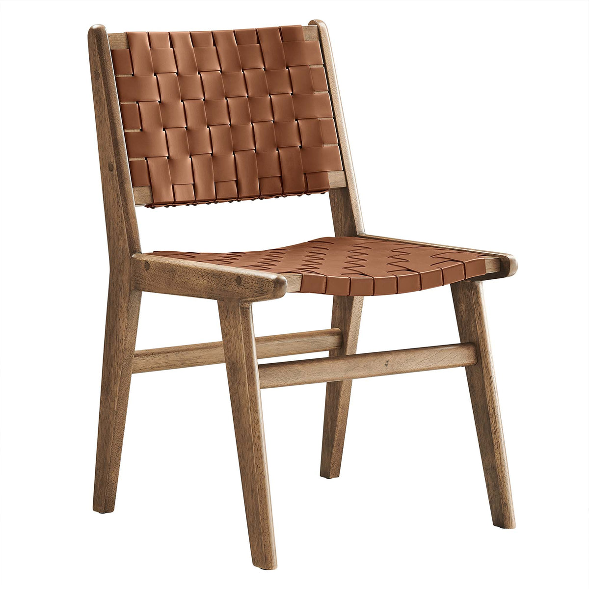 Saoirse Leather Wood Dining Side Chair Set of 2 - Walnut Brown