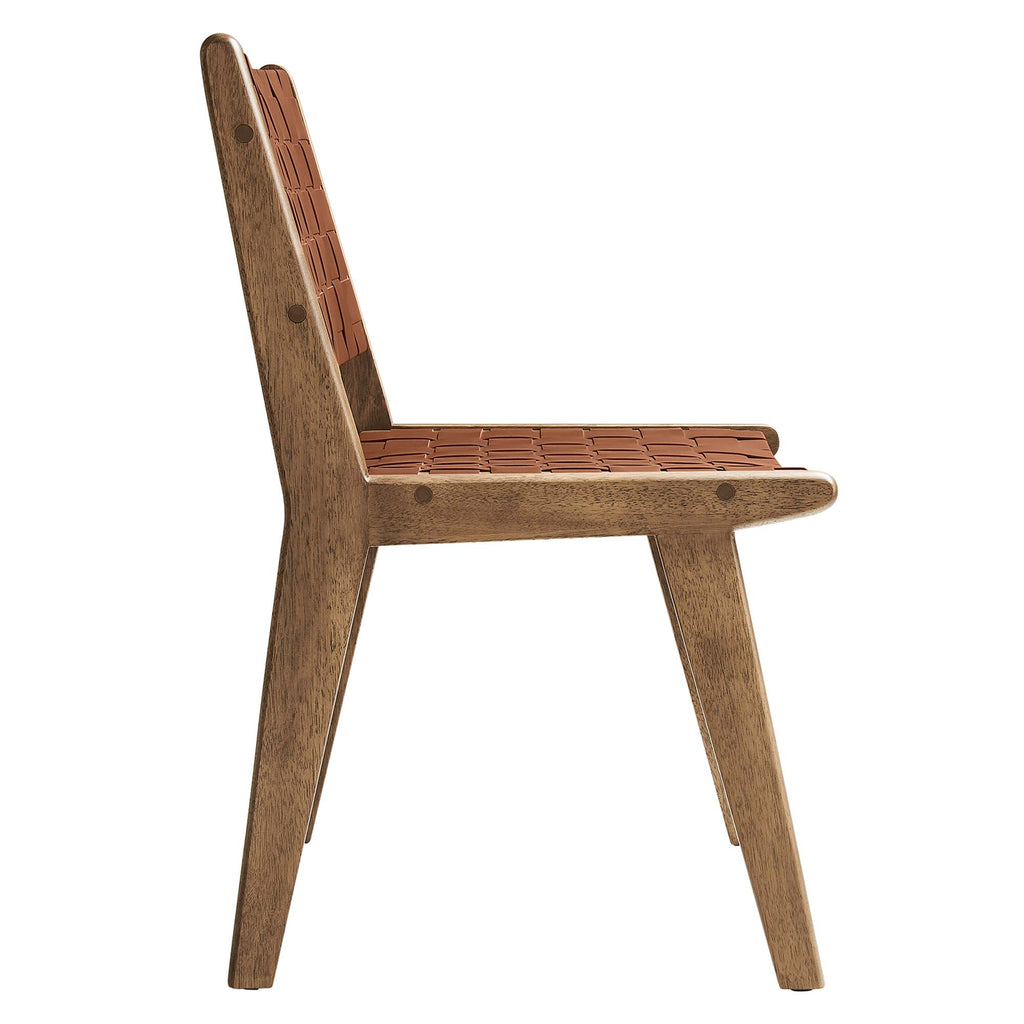 Saoirse Leather Wood Dining Side Chair Set of 2 - Walnut Brown