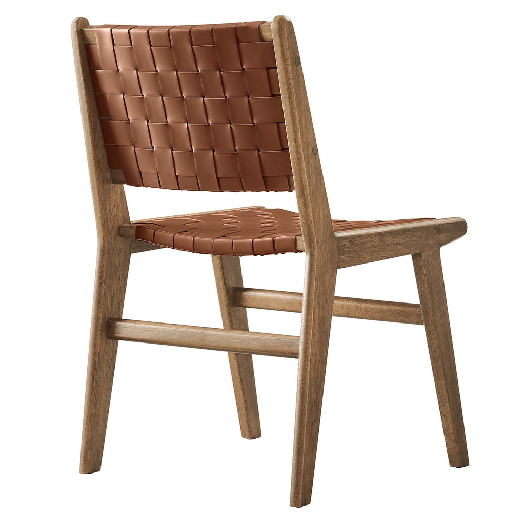 Saoirse Leather Wood Dining Side Chair Set of 2 - Walnut Brown