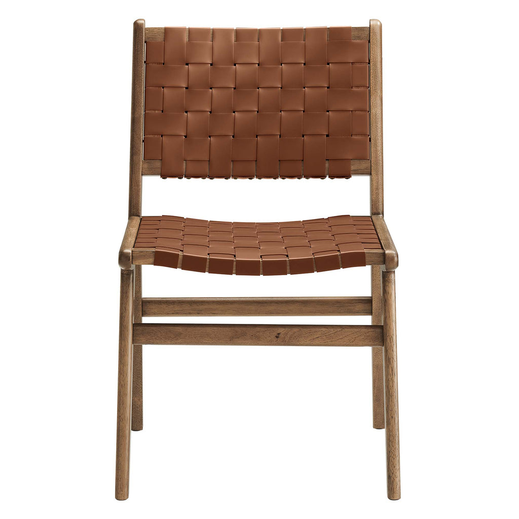Saoirse Leather Wood Dining Side Chair Set of 2 - Walnut Brown