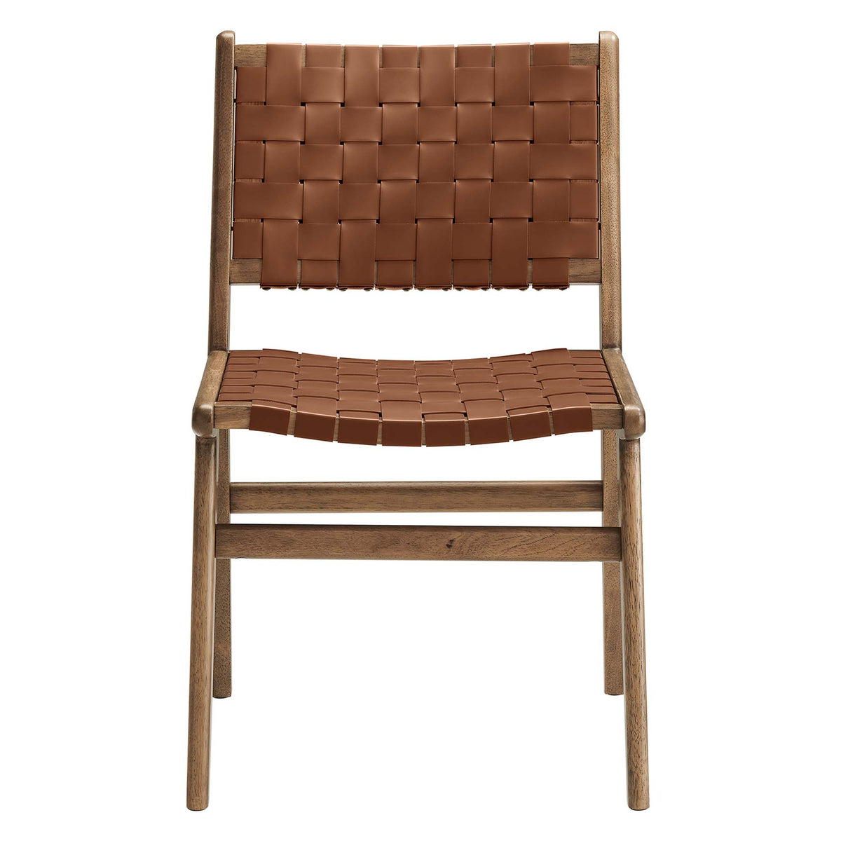 Saoirse Leather Wood Dining Side Chair Set of 2 - Walnut Brown
