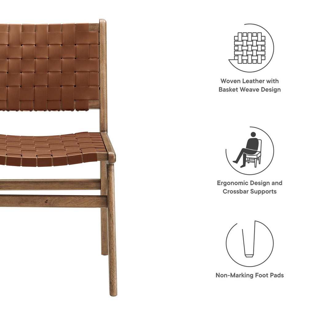 Saoirse Leather Wood Dining Side Chair Set of 2 - Walnut Brown