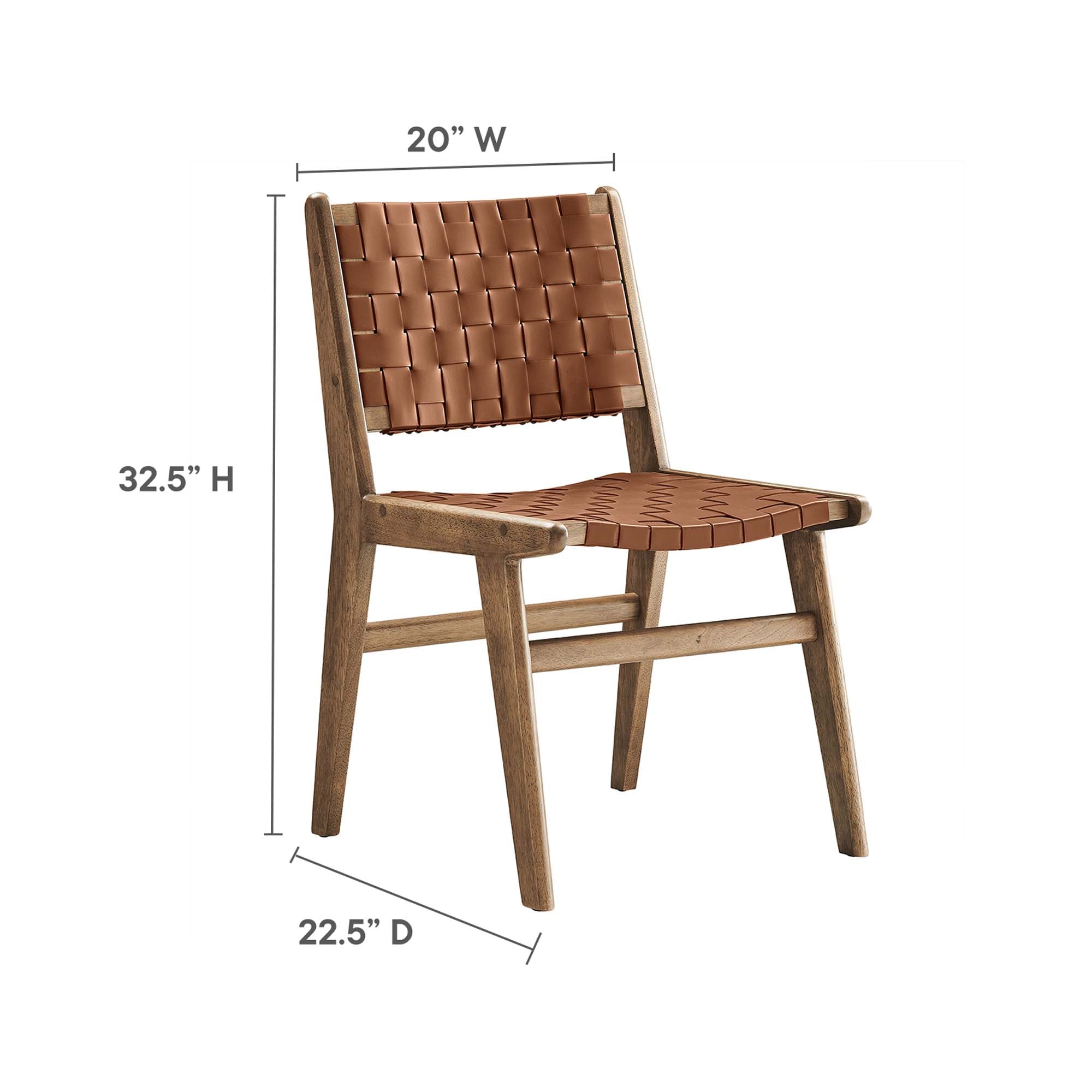 Saoirse Leather Wood Dining Side Chair Set of 2 - Walnut Brown